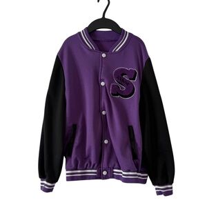 SHEIN Unisex Purple and Black Varsity Jacket